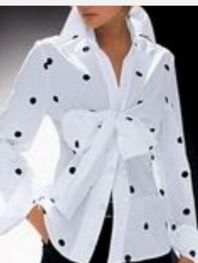 NWT Uoozee Polka Dot Bow Front Black And White Button Up Large Versatile Shirt